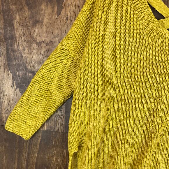 Express Womens Sweater Mustard Yellow Knit Crossback Long Sleeve Stretch M - Picture 3 of 13